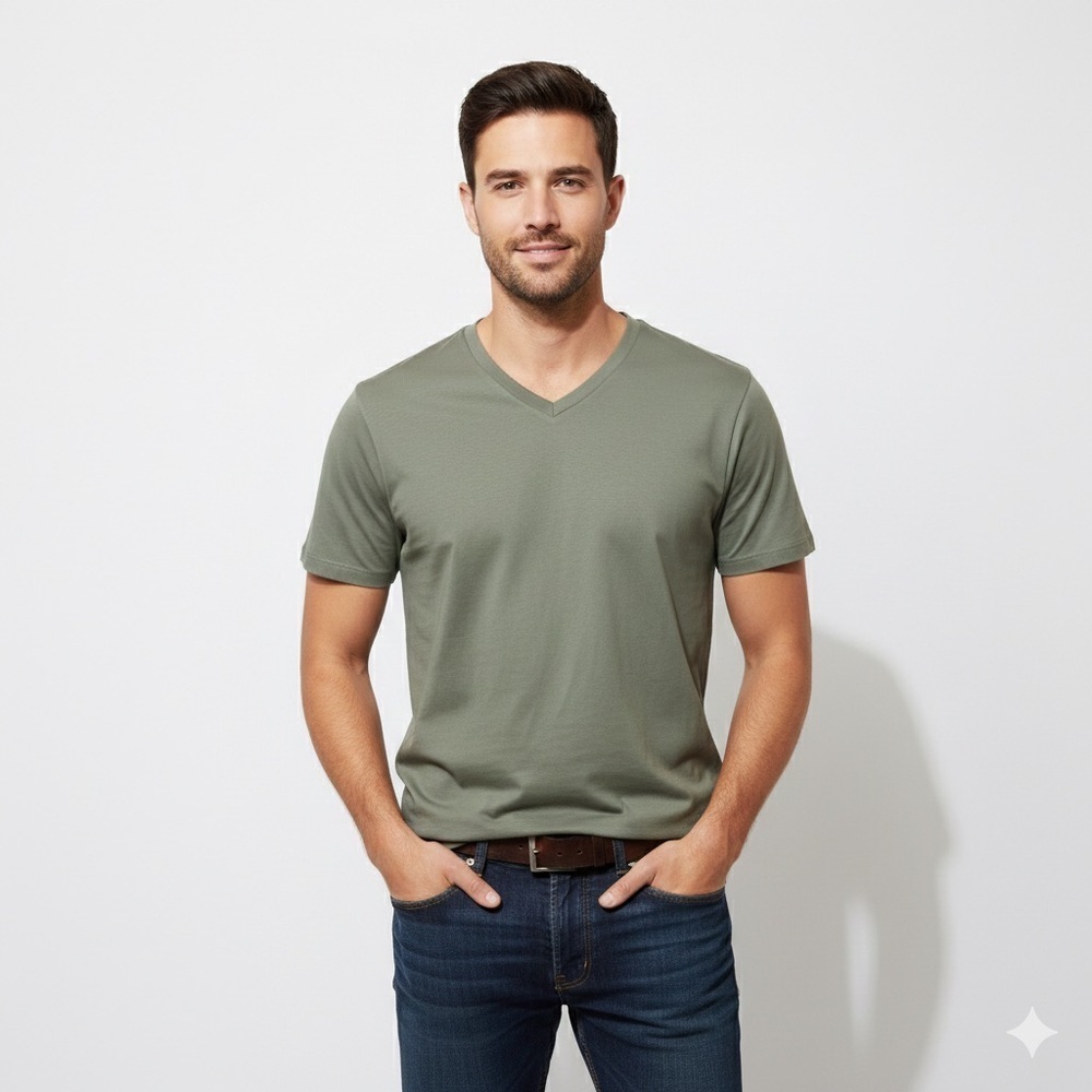 Āman Men’s Luxury V-Neck Tshirt - Sage Green - Size XL